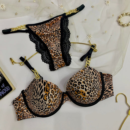 CHEETAH GOLD THIN PAD BRA SET
