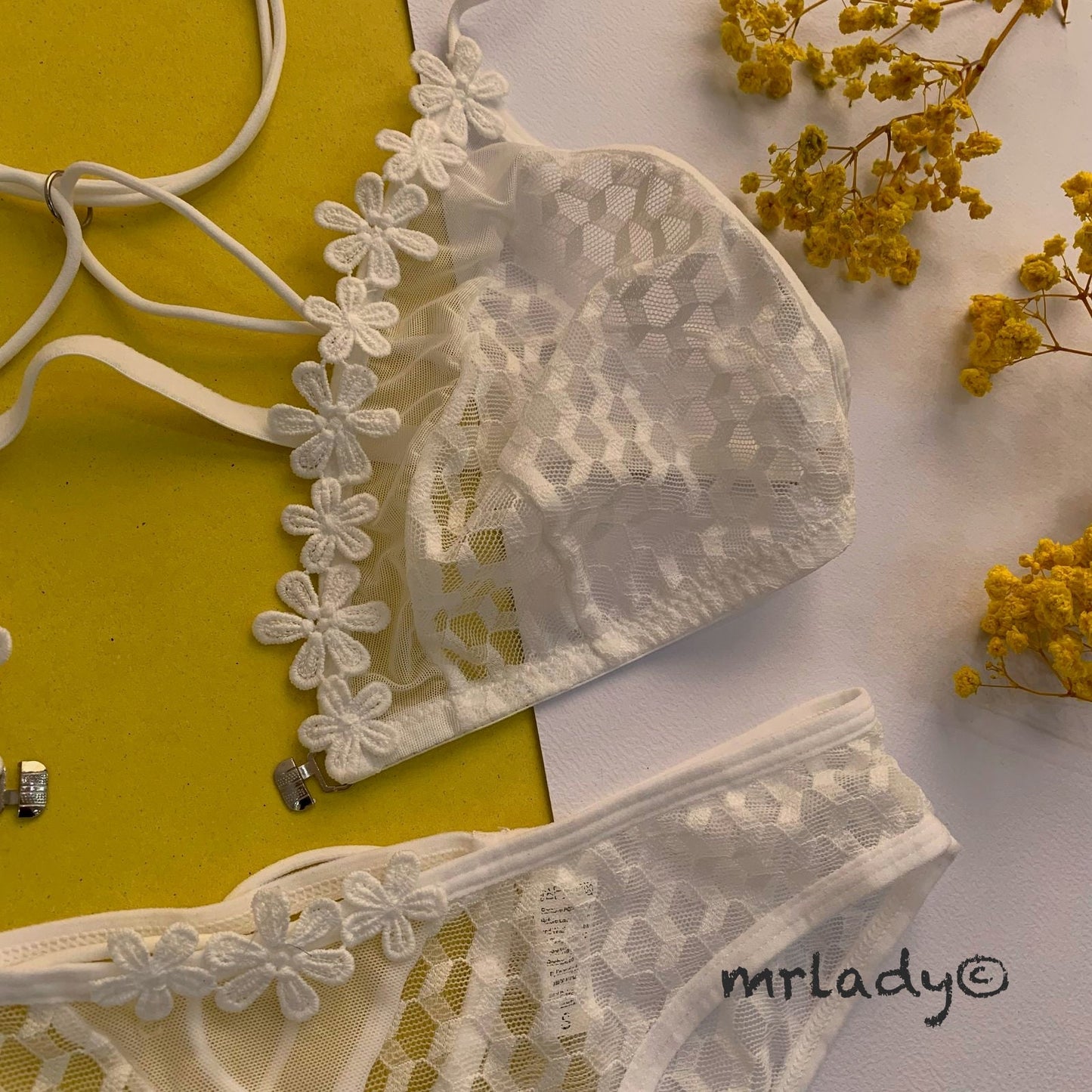 FRONT OPEN FLORAL NET BRA SET