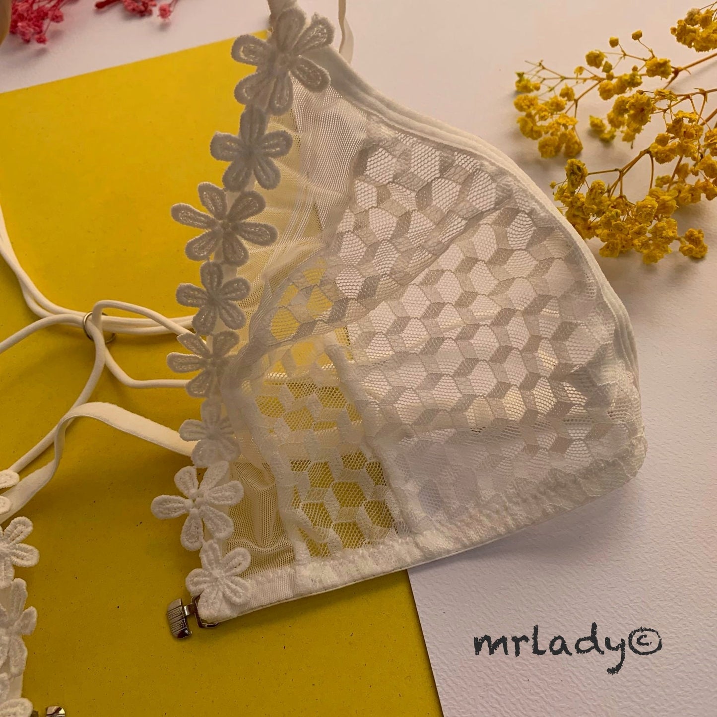 FRONT OPEN FLORAL NET BRA SET