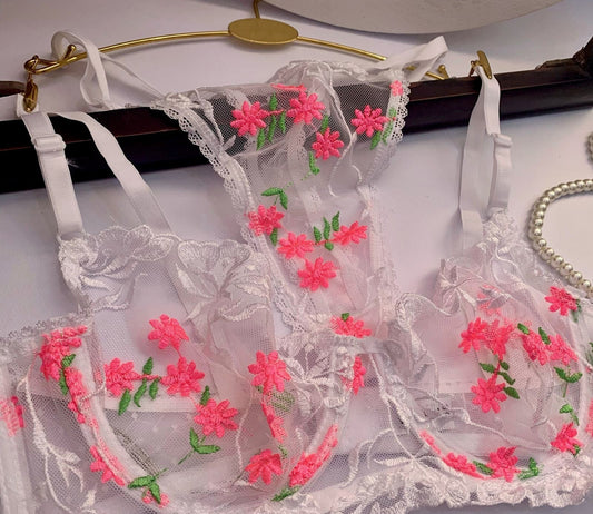 TURKISH FLOWER SOFT NET BRA SET